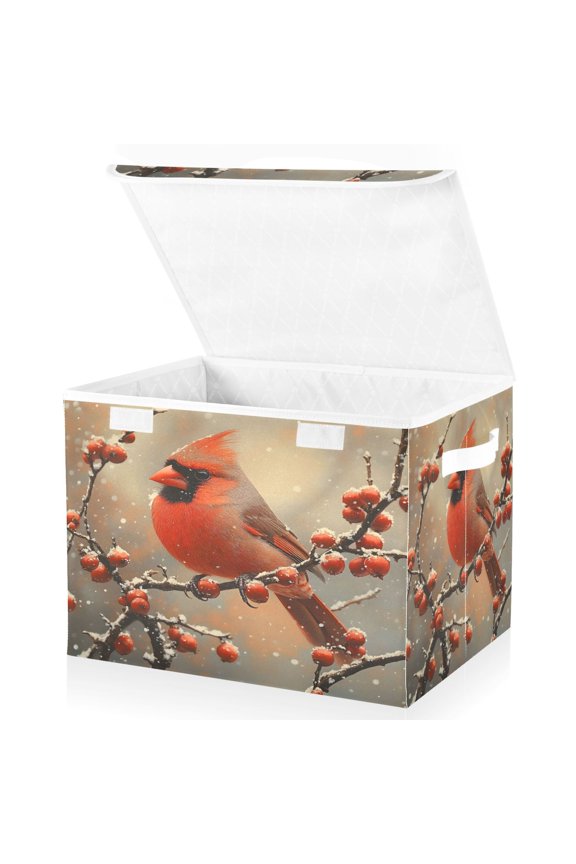 Cardinal Winter Large Lidded Foldable Storage Baskets Cubes Boxes Lids Bin for Home
