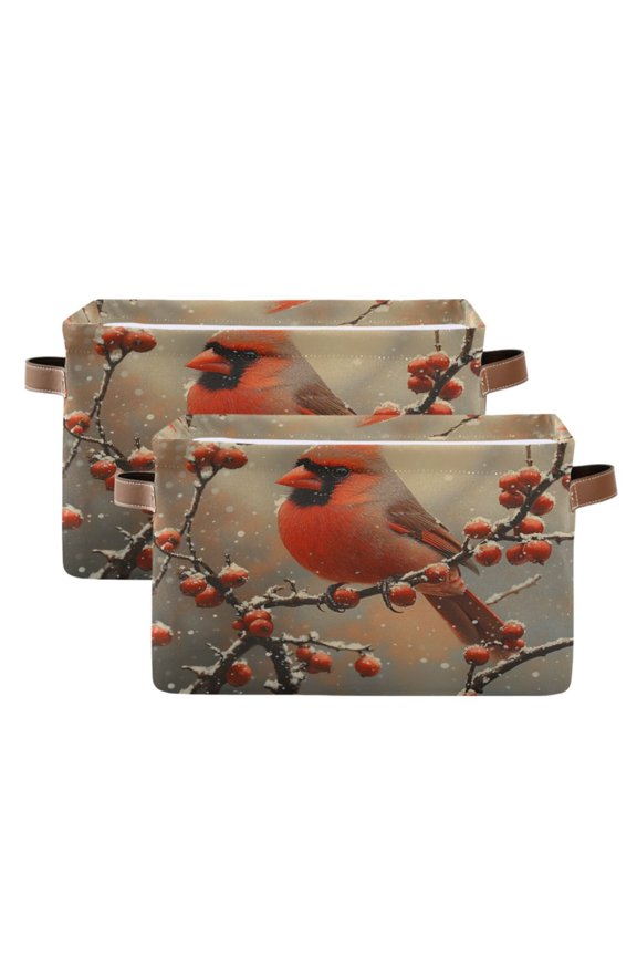 Cardinal Winter Storage Basket Large Bin Foldable Boxes Toys Organizer 14.2x10.2x8.3in 2 PCs