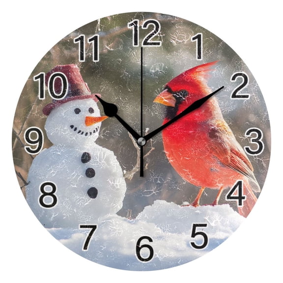 Ryvnso Cardinal and Snowman Wall Clock Non Ticking Silent Kitchen Clock Battery Operated Clocks 10 inch