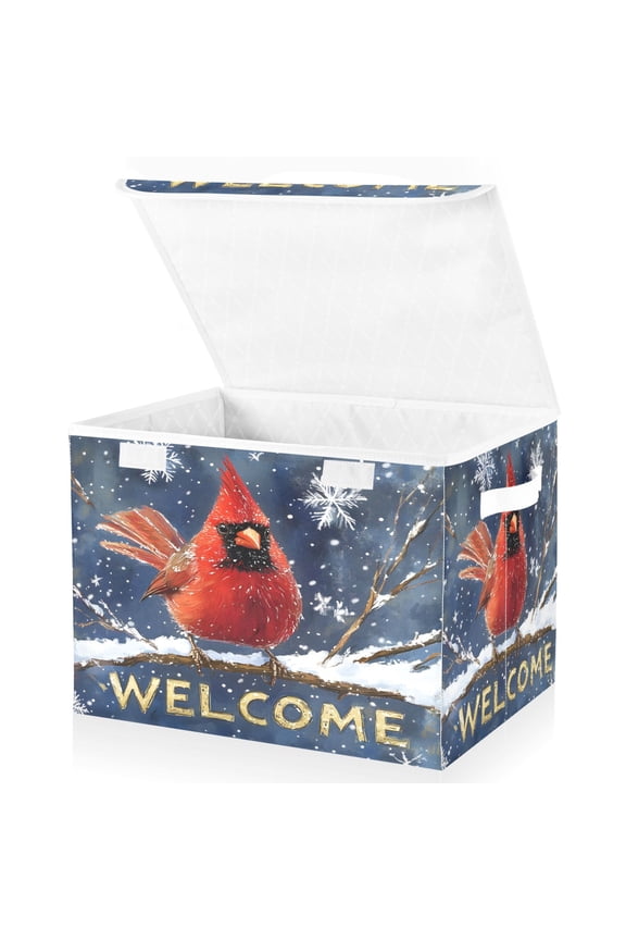 Cardinal and Welcome Large Lidded Foldable Storage Baskets Cubes Boxes Lids Bin for Home