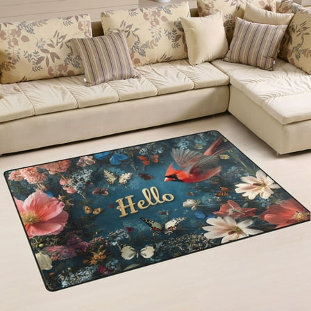 Ryvnso Cardinal in Flowers Area Floor Mat Non-Slip Carpet Soft Rugs Doormats 31" x 20"