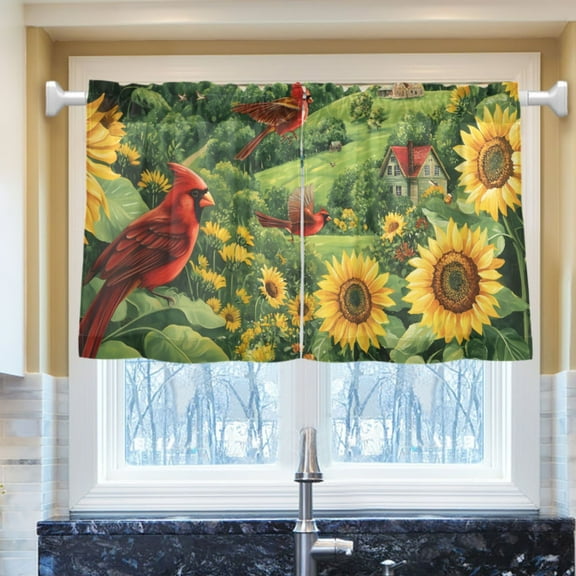 Ryvnso Cardinal in Sunflowers Half Curtains Sets Tier 2 Panels Short Curtain Rod Pocket 27"W x 24"L