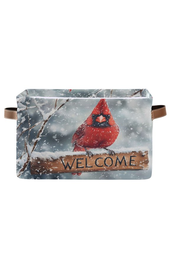 Cardinal in Winter Welcome Storage Basket Large Bin Foldable Boxes Toys Organizer 14.2x10.2x8.3in 1 PC