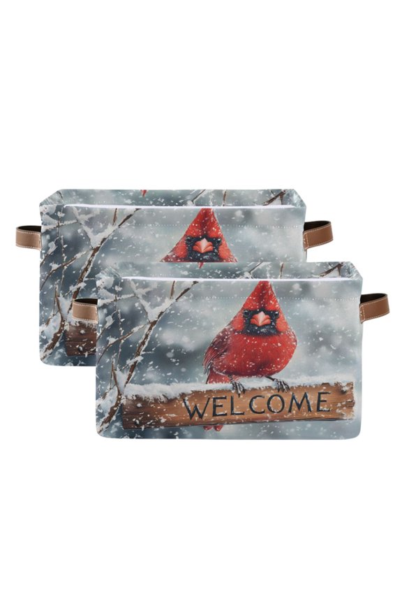 Cardinal in Winter Welcome Storage Basket Large Bin Foldable Boxes Toys Organizer 14.2x10.2x8.3in 2 PCs