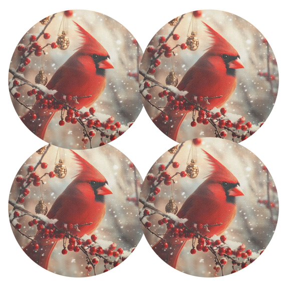 Ryvnso Cardinal on Berry Tree Round Plate Mats Dining Table Placemat Set of 4 for Holiday Decoration
