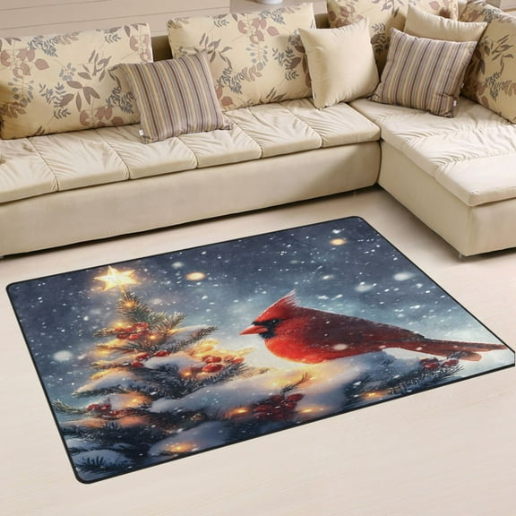 Ryvnso Cardinal on Christmas Tree Area Floor Mat Non-Slip Carpet Soft Rugs Doormats 60" x 39"