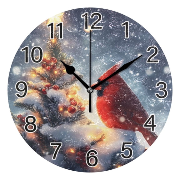 Ryvnso Cardinal on Christmas Tree Wall Clock Non Ticking Silent Kitchen Clock Battery Operated Clocks 10 inch