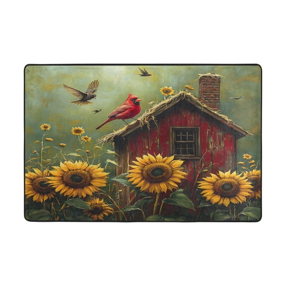 Ryvnso Cardinal on House Sunflowers Area Floor Mats Large Nursery Rugs Non-Slip Carpets Doormat 36" x 24"