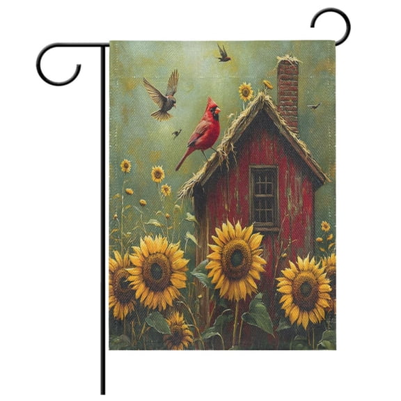 Ryvnso Cardinal on House Sunflowers Pattern Garden Flag 12x18 Inch Double Sided Seasonal Yard Decoration