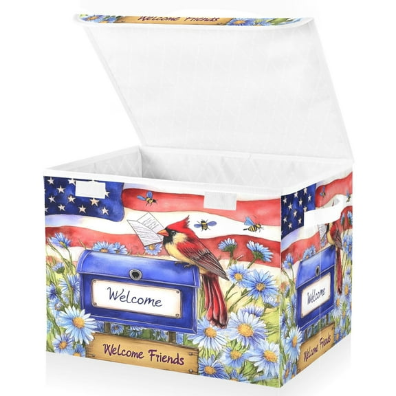 Ryvnso Cardinal on Mailbox Large Lidded Foldable Storage Baskets Cubes Boxes Lids Bin for Home
