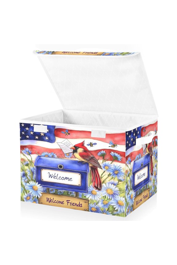 Cardinal on Mailbox Large Lidded Foldable Storage Baskets Cubes Boxes Lids Bin for Home