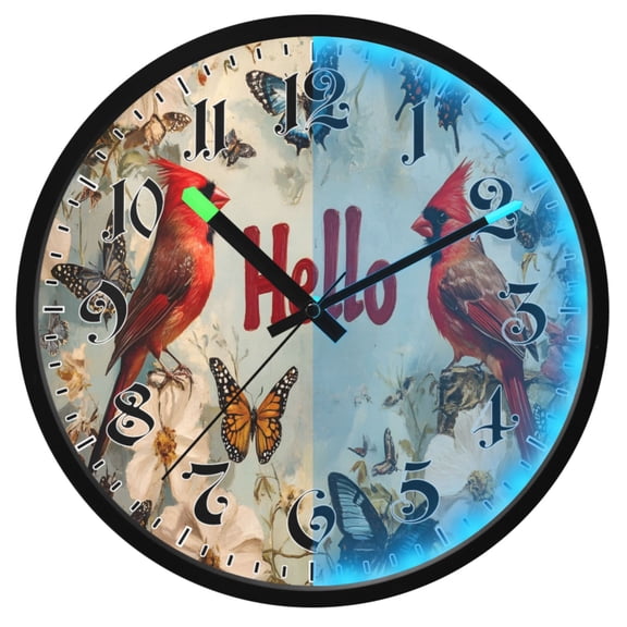 Ryvnso Cardinal with Hello 12 Inch Night Light Wall Clock Luminous Silent Battery Operate Clocks
