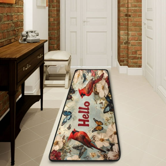 Ryvnso Cardinal with Hello Hallway Runner Rugs Floor Carpet Non Slip Entryway Mat 2' x 6'