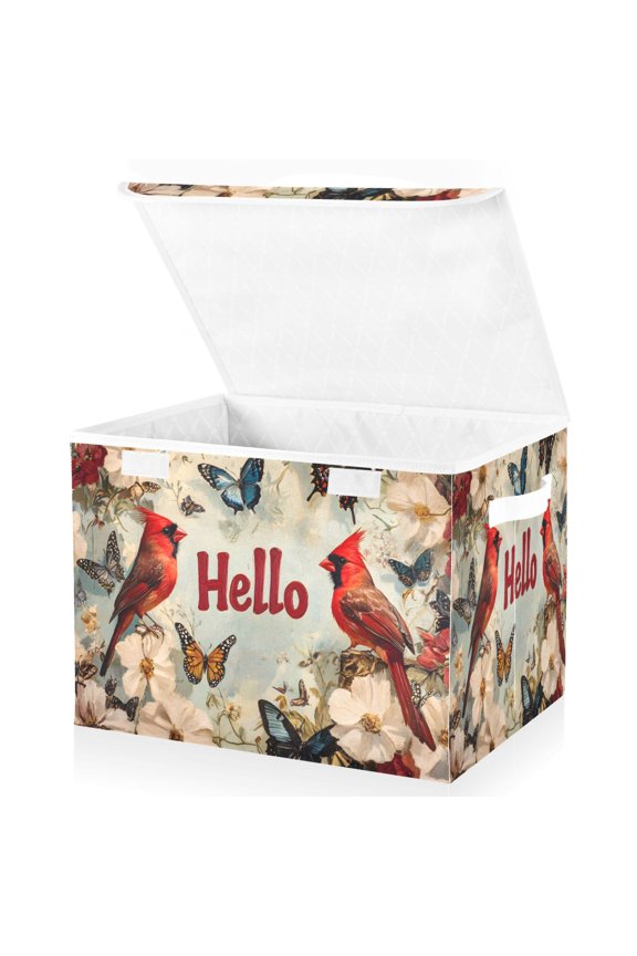 Cardinal with Hello Large Lidded Foldable Storage Baskets Cubes Boxes Lids Bin for Home