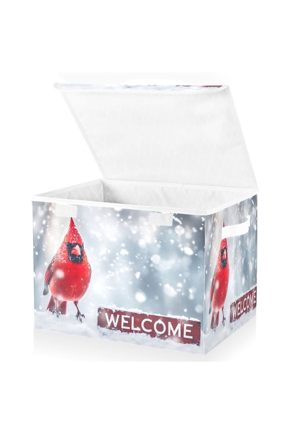 Cardinal with Welcome Large Lidded Foldable Storage Baskets Cubes Boxes Lids Bin for Home