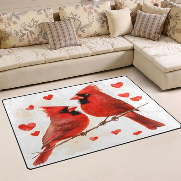 Ryvnso Cardinals Bird Hearts Area Floor Mat Non-Slip Carpet Soft Rugs Doormats 31" x 20"