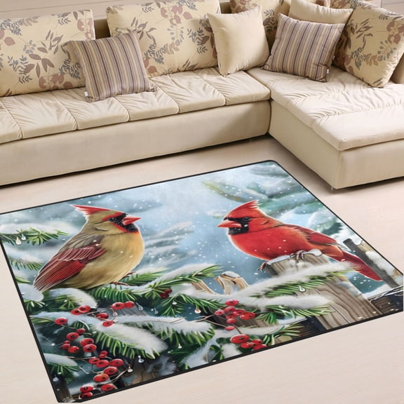 Ryvnso Cardinals Fir Berry Winter Area Rug Floor Mats Non-Slip Home Carpet 63 x 48 inch