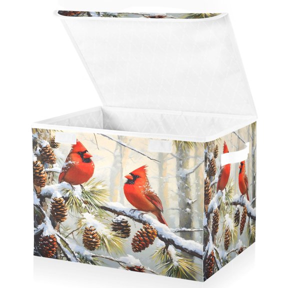 Ryvnso Cardinals Pinecone Snow Storage Bins Lidded Foldable Organizer Containers Baskets Cube