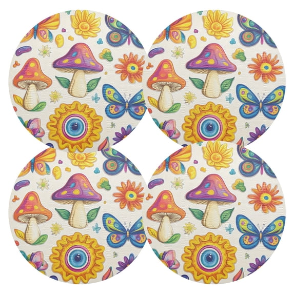 Ryvnso Carton Magic Mushrooms Flower Round Plate Mats Dining Table Placemat Set of 4 for Holiday Decoration