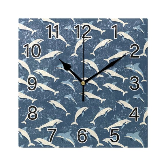 Ryvnso Carton Whales Wall Clock Square Silent Non-Ticking Battery Operated 7.78"