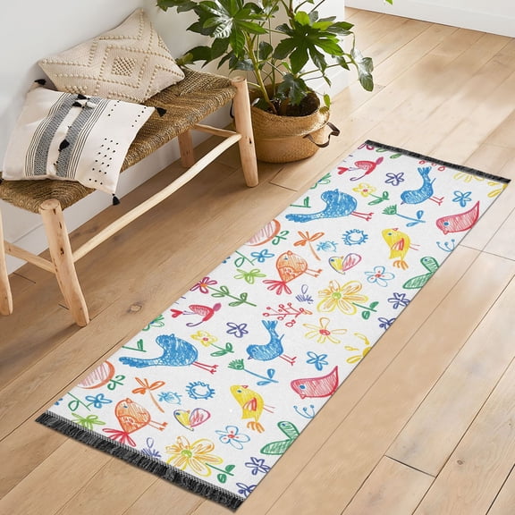Ryvnso Cartoon Animal Birds Bedroom Runner Rug 2'x6' Hallway Area Carpet Non Slip Entryway Mat with Tassels