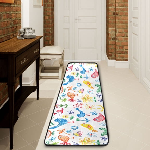 Ryvnso Cartoon Animal Birds Hallway Runner Rugs Floor Carpet Non Slip Entryway Mat 2' x 6'