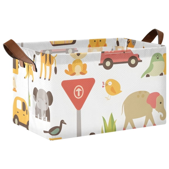 Ryvnso Cartoon Animals Car Storage Bins Large Basket Foldable Cube Toys Organizer with Handles 1 PC