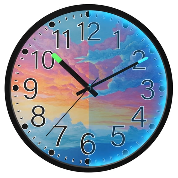 Ryvnso Cartoon Art Sky 12 Inch Night Light Wall Clock Silent Battery Operated Luminous Clocks