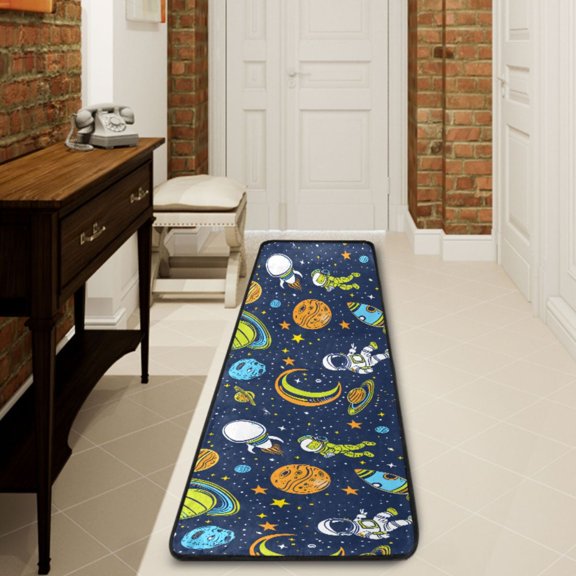 Ryvnso Cartoon Astronauts Space Universe Hallway Runner Rugs Floor Carpet Non Slip Entryway Mat 2' x 6'