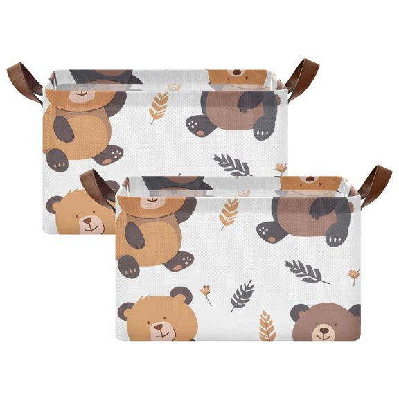 Ryvnso Cartoon Bear Storage Bins Large Basket Foldable Cube Toys Organizer with Handles 2 PCs