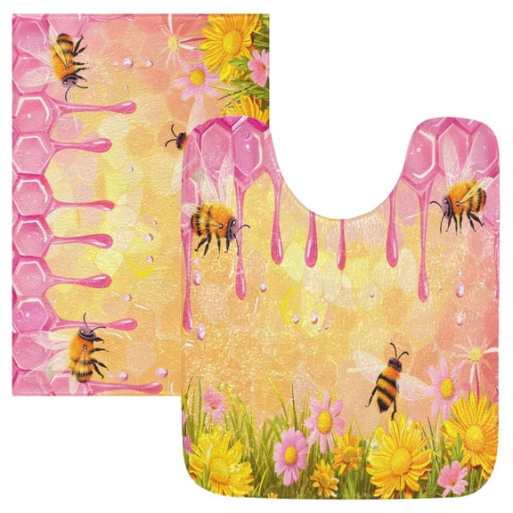 Ryvnso Cartoon Bees and Flowers Bathroom Shaggy Rugs Toilet Mat Soft Contour Rug