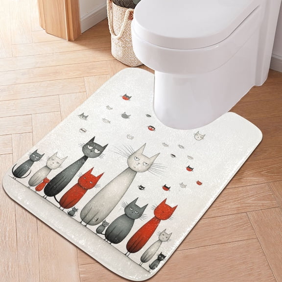 Ryvnso Cartoon Cat Bathroom Shaggy Rugs Toilet U Shape Mat Soft Contour Rug 20"x24"