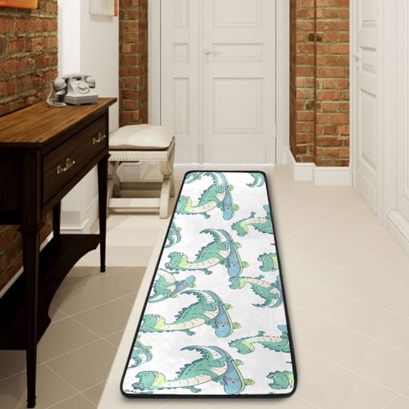 Ryvnso Cartoon Crocodile Skating Hallway Runner Rugs Floor Carpet Non Slip Entryway Mat 2' x 6'