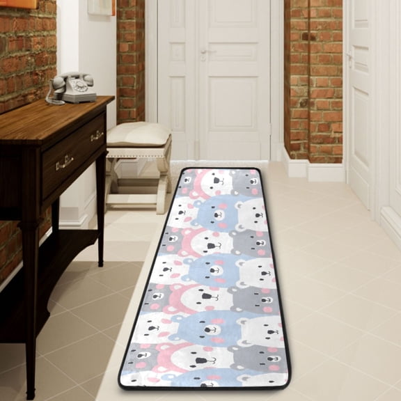 Ryvnso Cartoon Cute Bear Face Hallway Runner Rugs Floor Carpet Non Slip Entryway Mat 2' x 6'