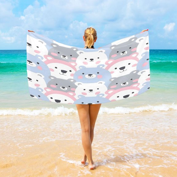 Ryvnso Cartoon Cute Bear Face Oversized Beach Towel Microfiber Bath Blankets Swimming Fitness 37" x 74"