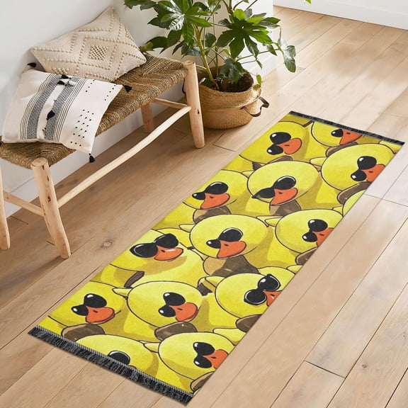 Ryvnso Cartoon Cute Ducks Bedroom Runner Rug 2'x6' Hallway Area Carpet Non Slip Entryway Mat with Tassels