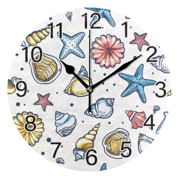 Ryvnso Cartoon Cute Seashells Wall Clock Non Ticking Silent Kitchen Clock Battery Operated Clocks 10 inch