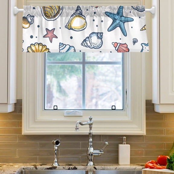 Ryvnso Cartoon Cute Seashells Window Valance Kitchen Farmhouse Rod Pocket Short Curtain 54x18 inch