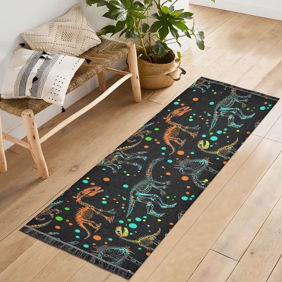 Ryvnso Cartoon Dinosaur Bedroom Runner Rug 2'x6' Hallway Area Carpet Non Slip Entryway Mat with Tassels