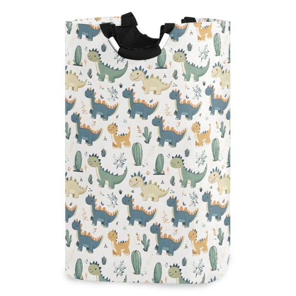 Ryvnso Cartoon Dinosaur Cactus Pattern Large Storage Basket with Handles Collapsible Organizer Bin Laundry Hamper