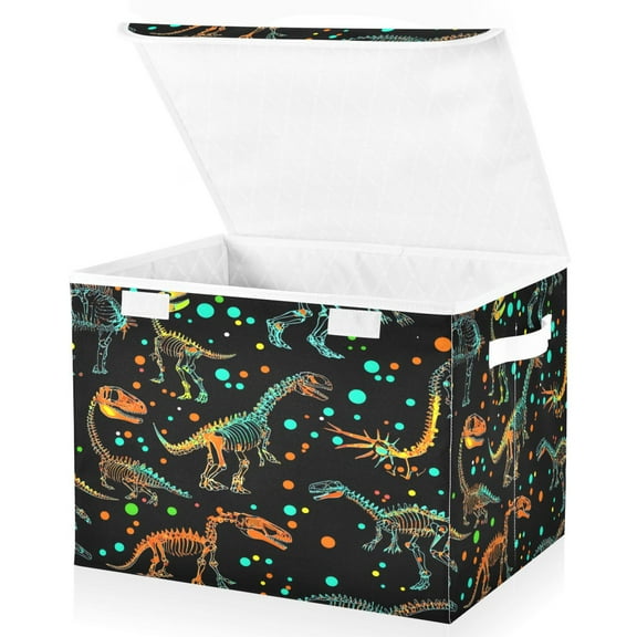 Ryvnso Cartoon Dinosaur Large Lidded Foldable Storage Baskets Cubes Boxes Lids Bin for Home