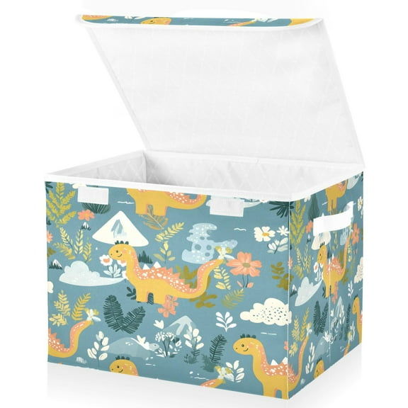 Ryvnso Cartoon Dinosaurs Large Lidded Foldable Storage Baskets Cubes Boxes Lids Bin for Home