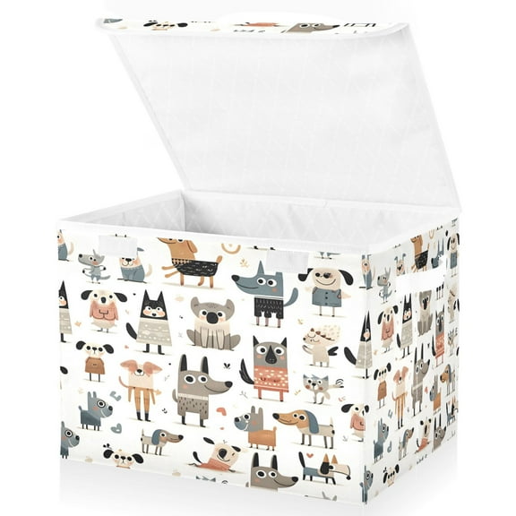 Ryvnso Cartoon Doodle Dogs Large Lidded Foldable Storage Baskets Cubes Boxes Lids Bin for Home