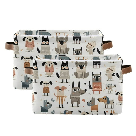 Ryvnso Cartoon Doodle Dogs Storage Basket Large Bin Foldable Boxes Toys Organizer 14.2x10.2x8.3in 2 PCs
