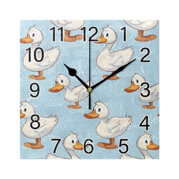Ryvnso Cartoon Duck Wall Clock Square Silent Non-Ticking Battery Operated 7.78"