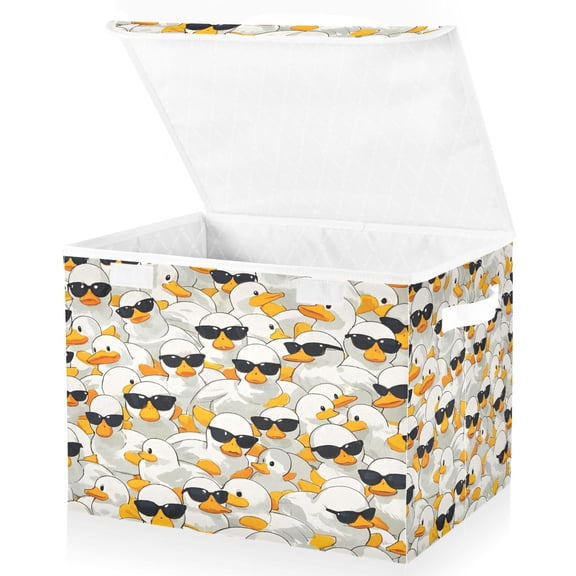 Ryvnso Cartoon Ducks Large Lidded Foldable Storage Baskets Cubes Boxes Lids Bin for Home
