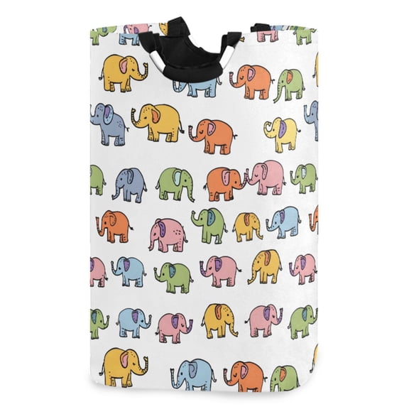 Ryvnso Cartoon Elephants Pattern Large Storage Basket with Handles Collapsible Organizer Bin Laundry Hamper