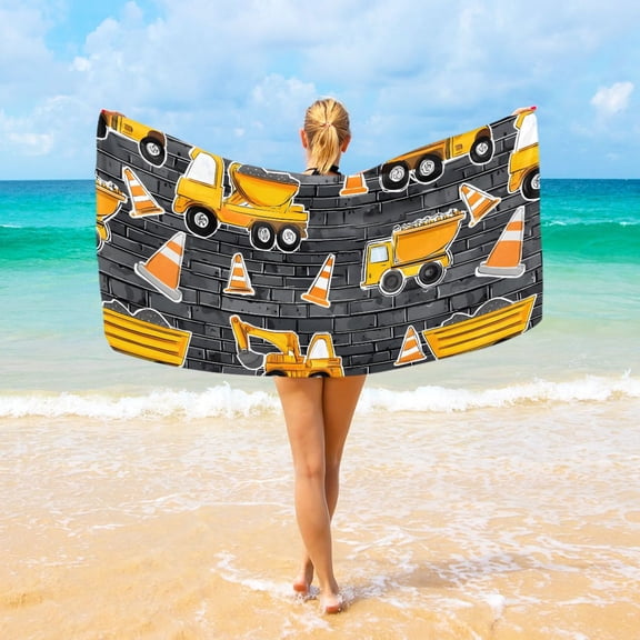 Ryvnso Cartoon Excavator Trucks-h1 Beach Towel Quick Dry Swimming Yoga Beach Towels Large Sand Free Microfiber Towel 31"W x 71"L