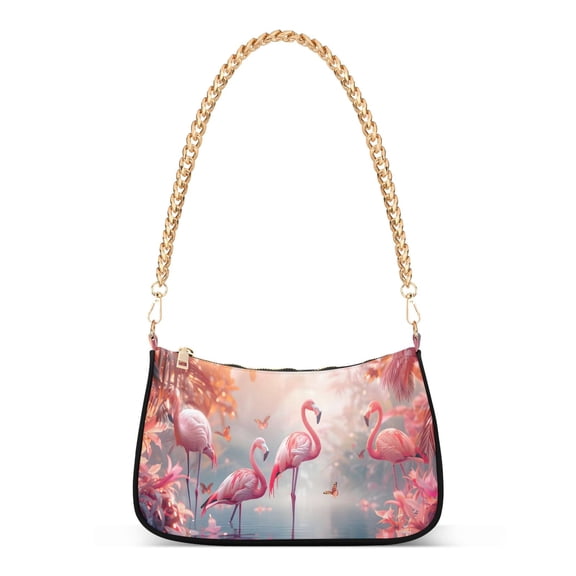 Ryvnso Cartoon Flamingos Tropical Trees Womens Chain Shoulder Bag Tote Handbags Clutch Hobo Purse with Zipper for Travel