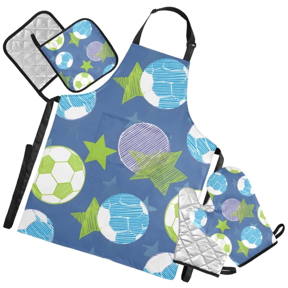 Ryvnso Cartoon Football Stars Kitchen Apron Oven Mitts Set Pot Holders